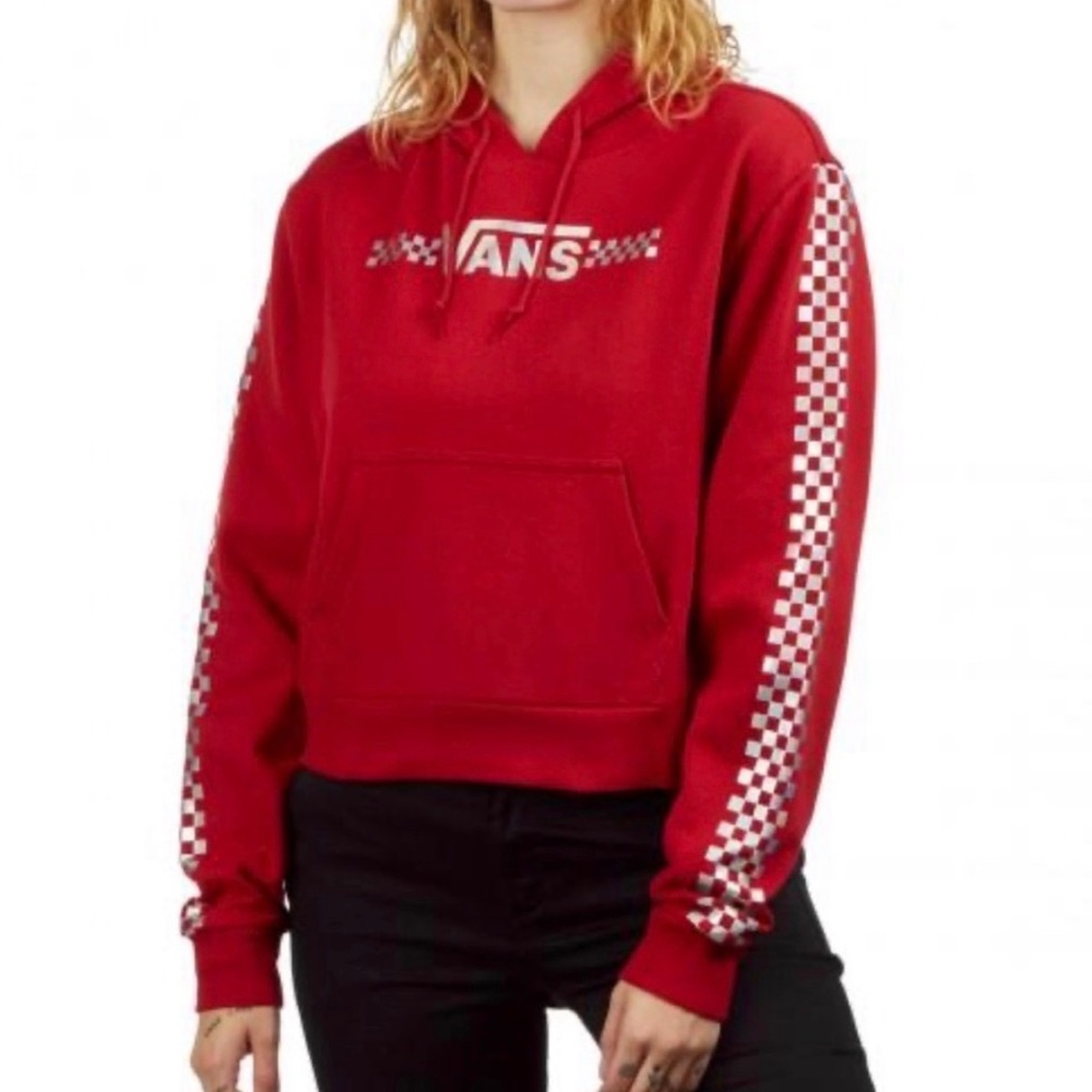 Vans Red Checkered Shine It Cropped Hoodie 
Woman’s Size Small